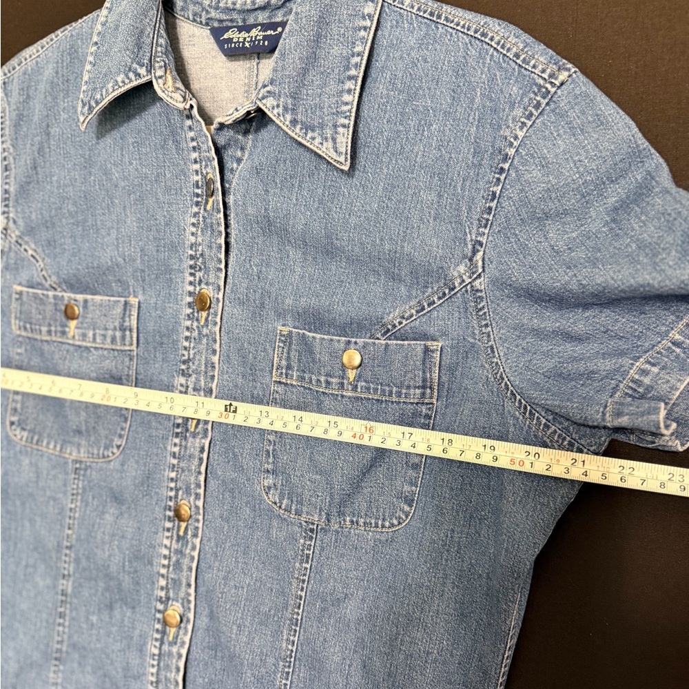Eddie Bauer Blue Denim Dress Iridescent Button Up Front cotton coastal cowgirl - Picture 5 of 6